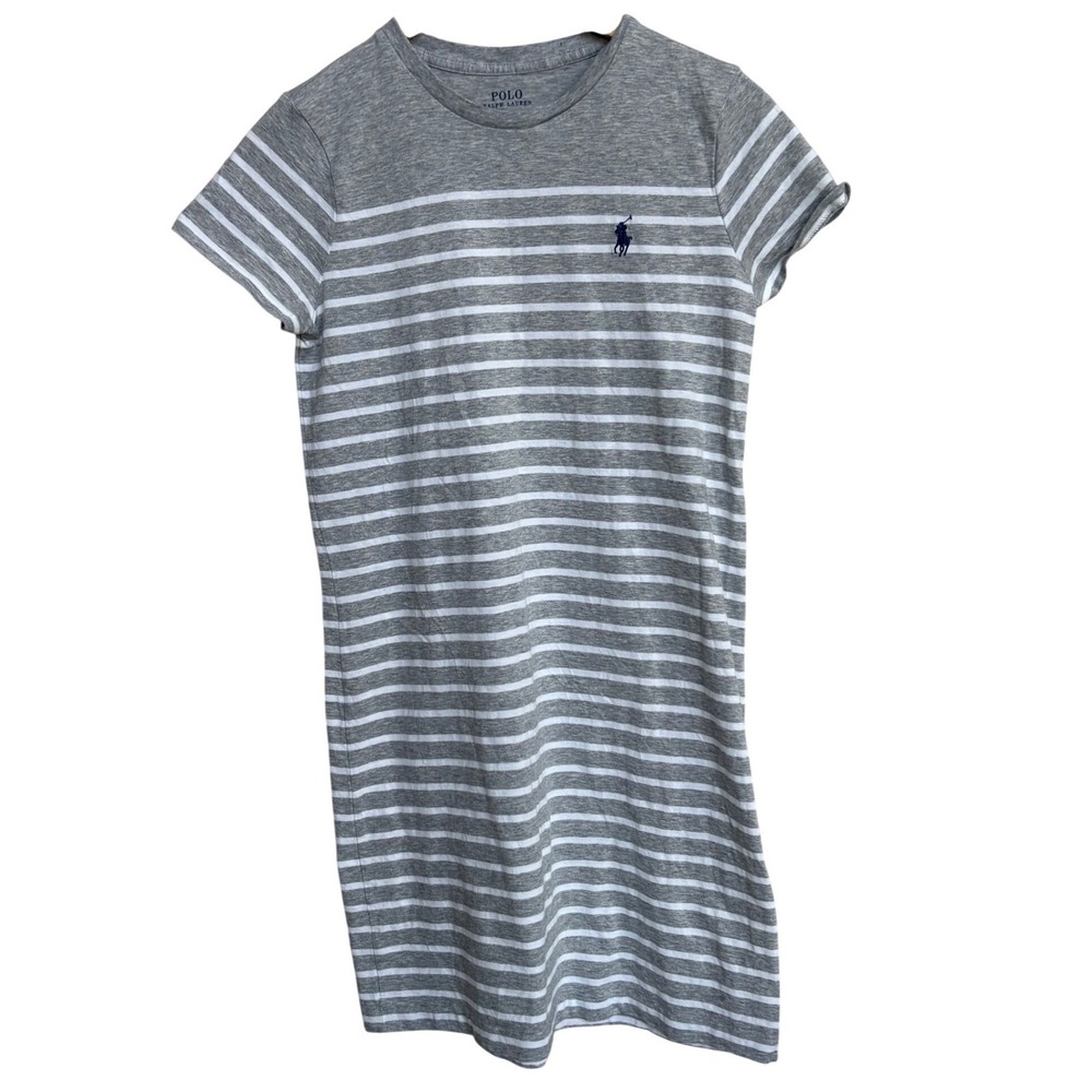 Polo Ralph Lauren Gray White Striped Short Sleeve T-Shirt Dress Small